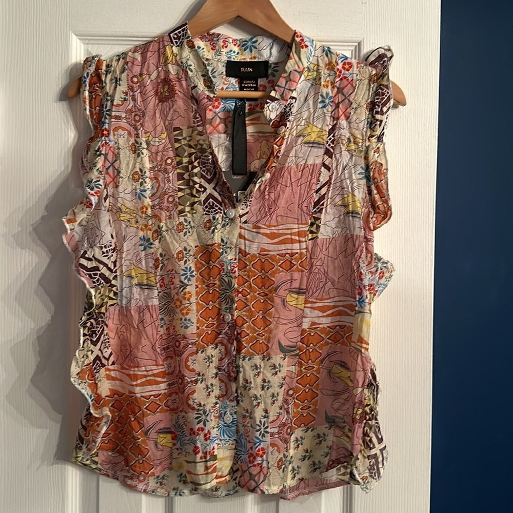 Floral Patchwork Short-Sleeve Blouse - Pink Multi - Picture 4 of 5
